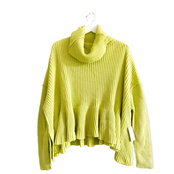 NWT Free People Cotton Blend Sweater,  Size M, Key Lime - Picture 1 of 14